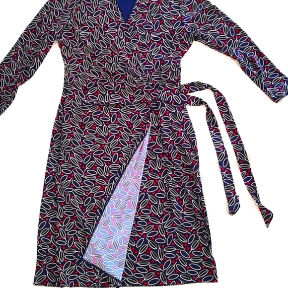 Anne Klein Dress Midi Floral Stretch Faux Wrap Tie Belt V-Neck 3/4 Sleeve Size M - Picture 6 of 10